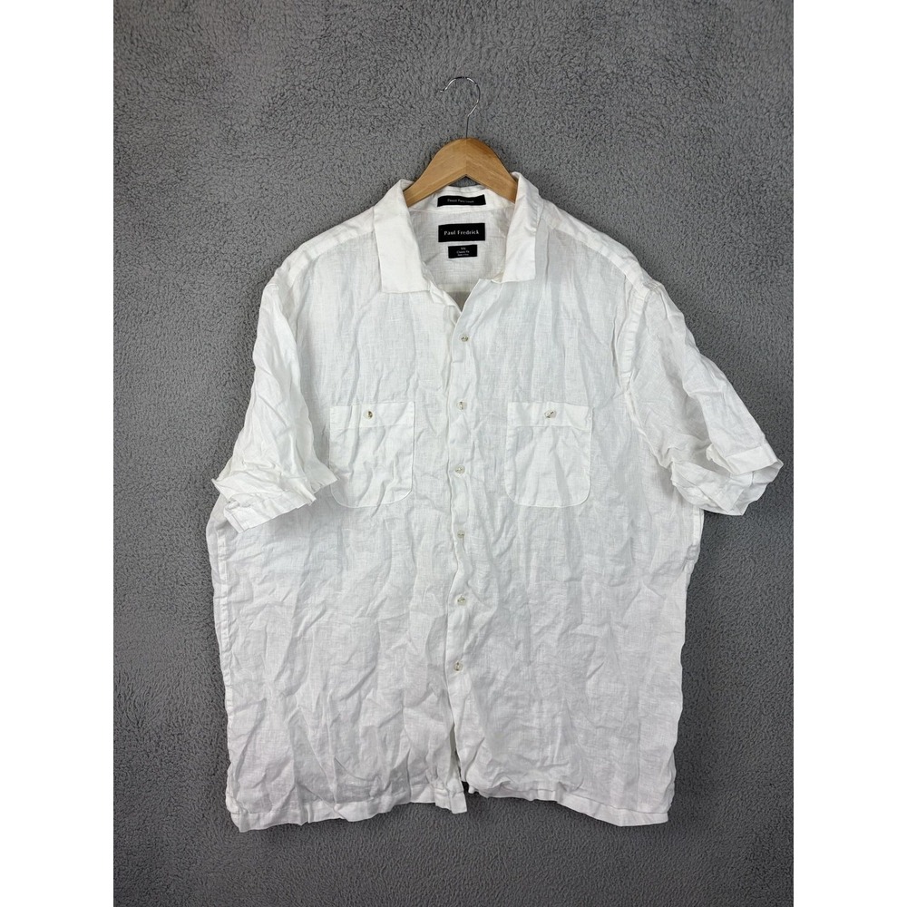 Paul Fredrick Shirt Mens 2XL White 100% Linen Short Sleeve Button Front Casual